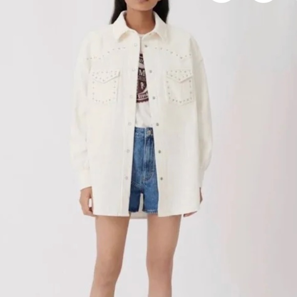 Maje corduroy studded button up shirt jacket - Picture 1 of 3